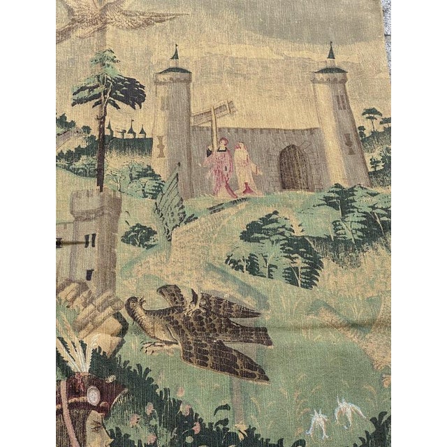 Green Vintage French Screenprinted Tapestry with Departure to Hunt Motif, 1970s For Sale - Image 8 of 18