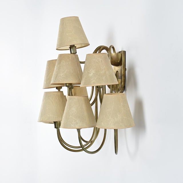 Brass 9-Arm Wall Light, France, 1950s For Sale - Image 4 of 17