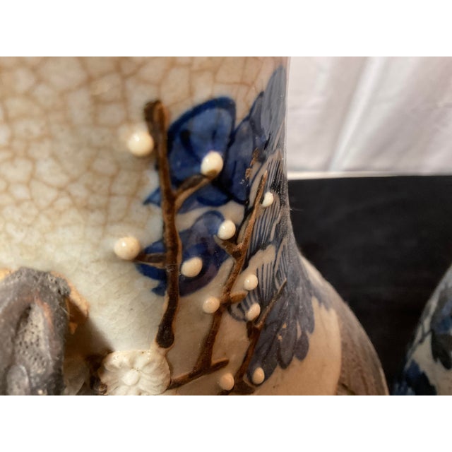 Antique 1800s Chinese Blue & White Vases W/Crackle Glaze - A Pair For Sale - Image 10 of 12