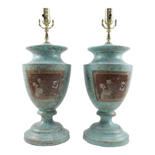A Pair of Vintage English Trompe l'Oeil Design Urn-Shaped Table Lamps For Sale