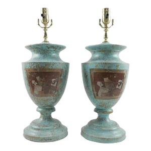 A Pair of Vintage English Trompe l'Oeil Design Urn-Shaped Table Lamps