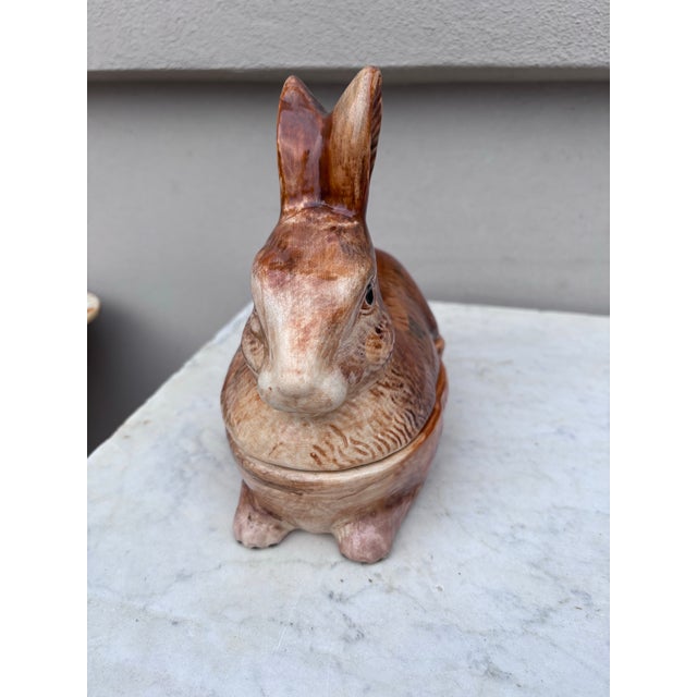 Majolica Brown Rabbit Tureen Caugant For Sale - Image 4 of 8
