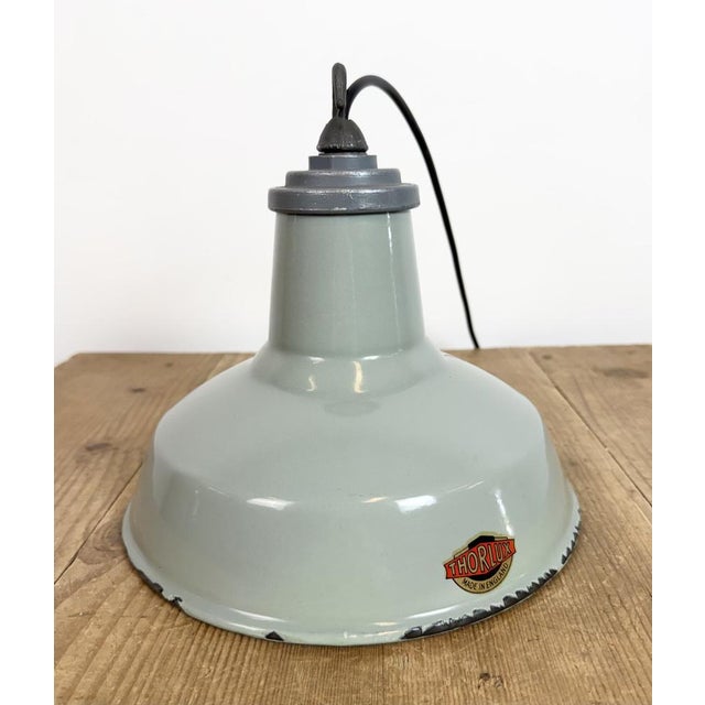 Industrial Grey Enamel Pendant Lamp from Thorlux, 1960s For Sale - Image 12 of 18