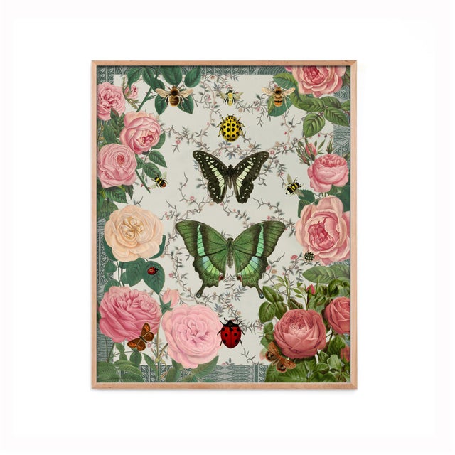 Ships in 1 – 3 days. Assembled from vintage victorian roses and butterfly and ladybug specimen prints, this botanical...