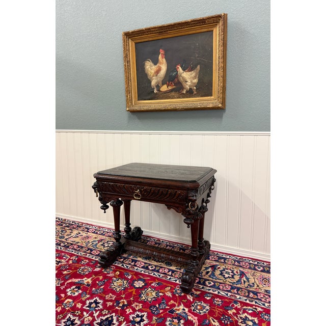 Traditional Antique French Oak Renaissance Revival Library Dolphin Table Desk C. 1880s For Sale - Image 3 of 18