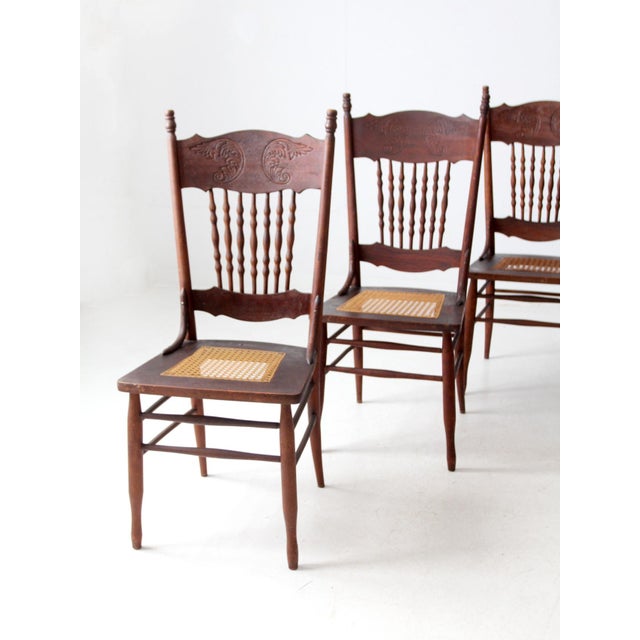 Brown Antique Press Back Dining Chairs Set of 4 For Sale - Image 8 of 16