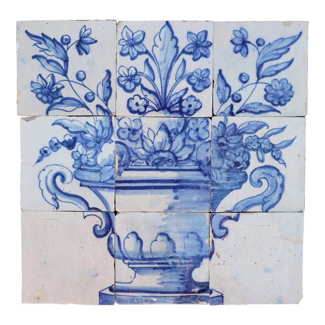 Tile Mural Panel Depicting a Baroque Jardinière With Flowers, Portuguese, 18th Century For Sale