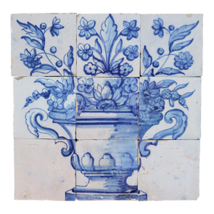 Tile Mural Panel Depicting a Baroque Jardinière With Flowers, Portuguese, 18th Century
