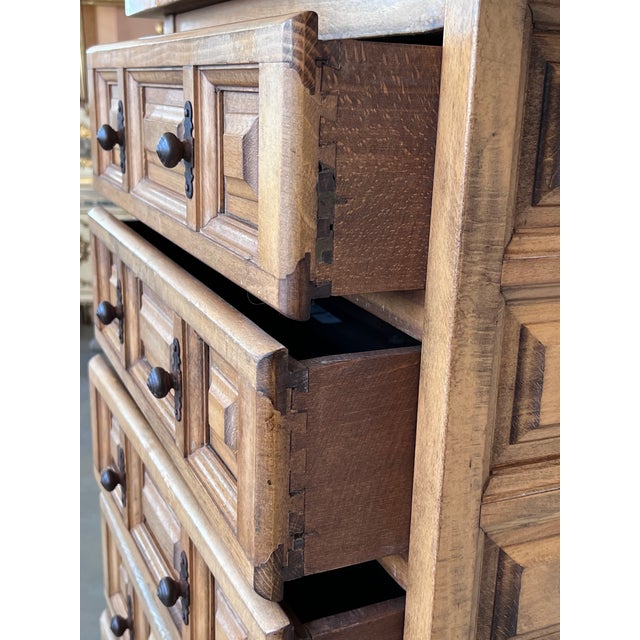Brown 20th Century Catalan Spanish Carved Oak Chest of Drawers, Highboy or Console For Sale - Image 8 of 10