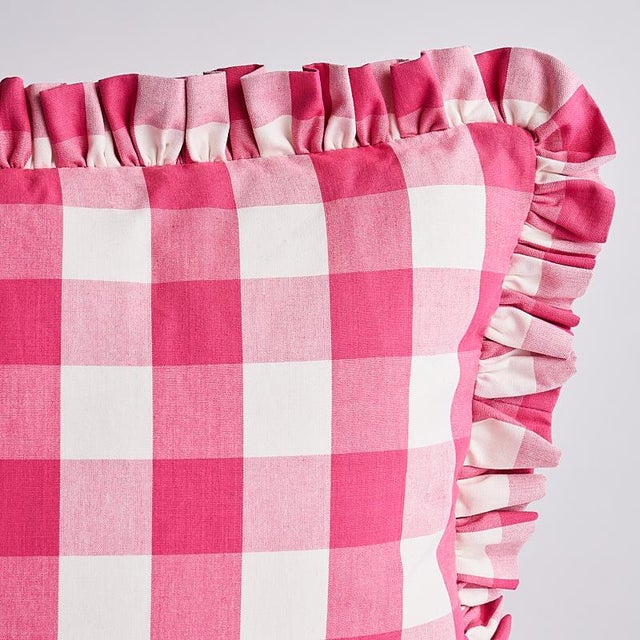 This pillow features Camden Cotton Check with a fringe finish. A classic one and a half-inch buffalo check, this woven...
