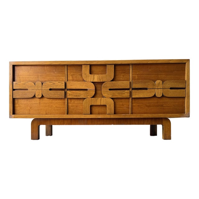 Lane Furniture Brutalist Paul Evans Style Low Dresser Credenza For Sale