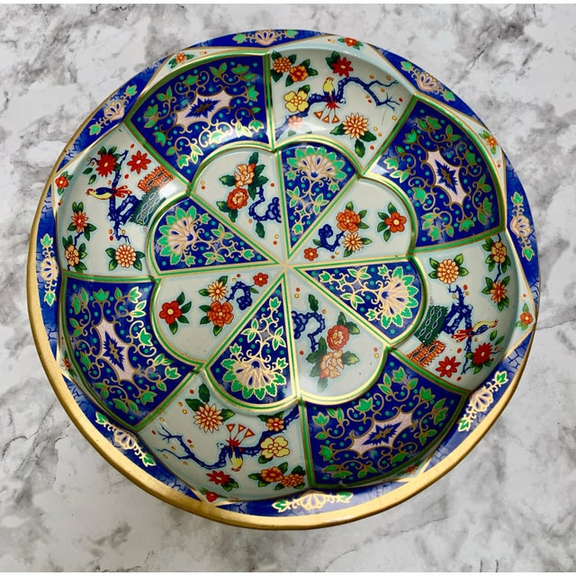 Blue Vintage Colorful English Metal Serving & Decor Bowls, Set of Two For Sale - Image 8 of 9