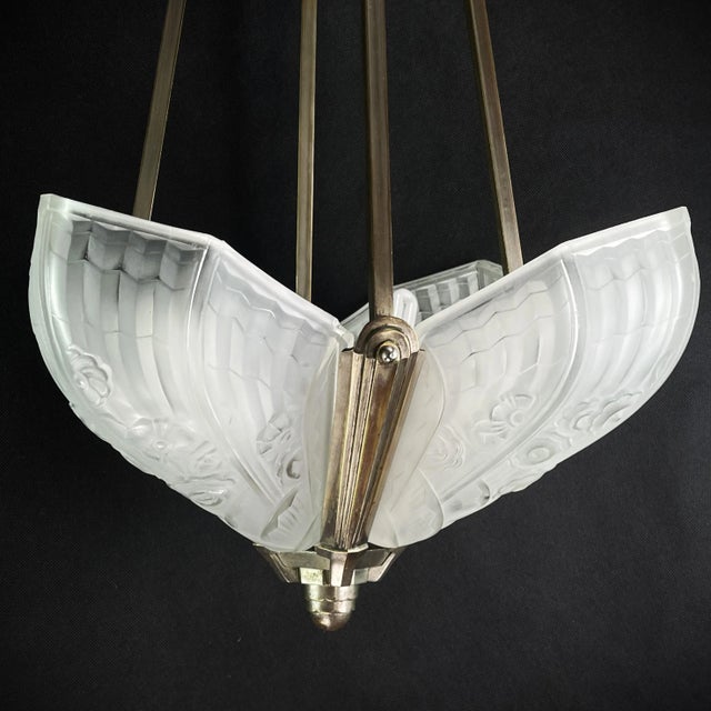 1930s Art Deco Chandelier Hanging Lamp attributed to Jean Gauthier for J. Robert Paris, 1930s For Sale - Image 5 of 13