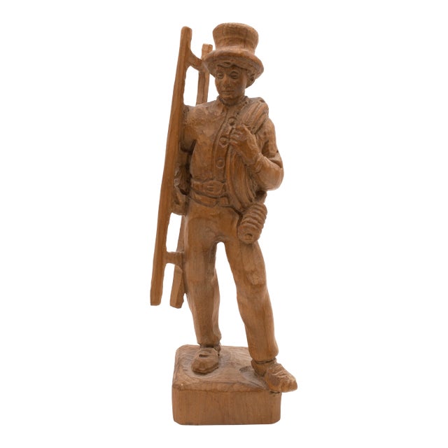 Vintage German Hand Carved Man W. Ladder Figure For Sale