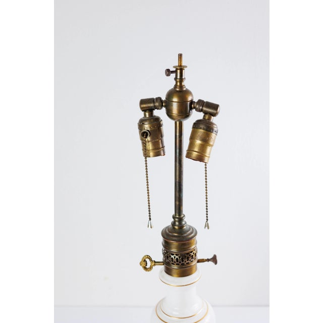 Pair of Antique Late 19th Century White Milk Glass Table Lamps For Sale - Image 4 of 7
