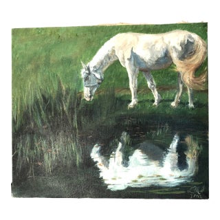 Vintage Hand Painted Oil on Canvas of a Horse in the Style of Katie Jo For Sale