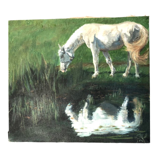Vintage Hand Painted Oil on Canvas of a Horse in the Style of Katie Jo For Sale