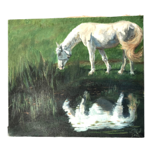 Vintage Hand Painted Oil on Canvas of a Horse in the Style of Katie Jo