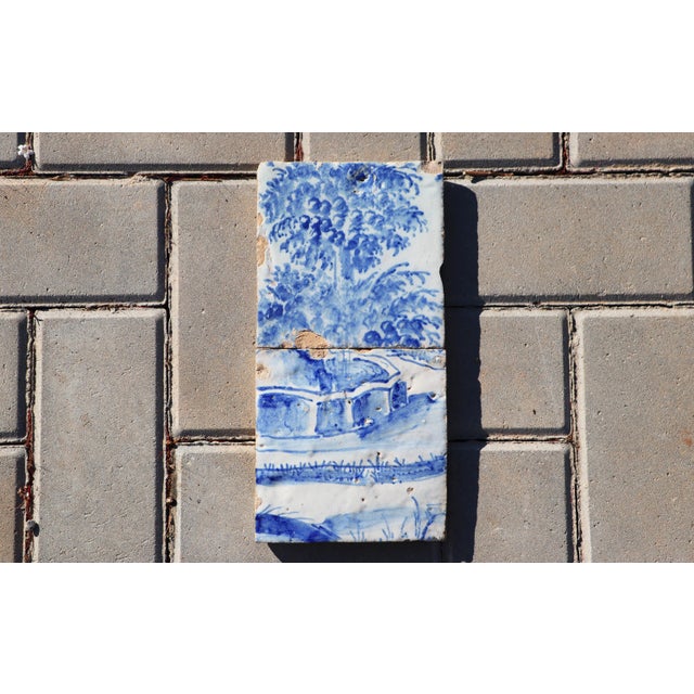 18th Century Set of Two Tiles Depicting a Garden Scene, Portuguese For Sale - Image 6 of 8