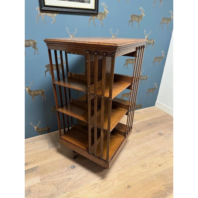 Antique Oak Revolving Bookcase For Sale - Image 3 of 8