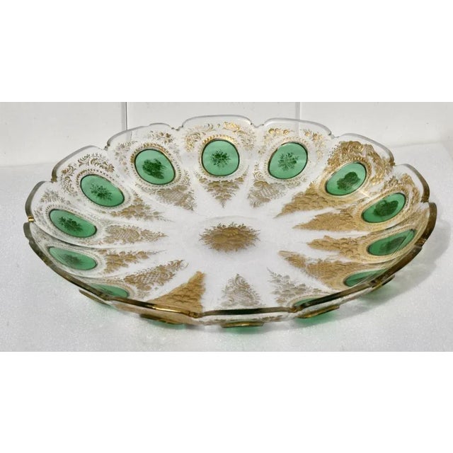 Art Nouveau Antique Moser Style Cut & Painted Etched Glass Large Bowl For Sale - Image 3 of 11