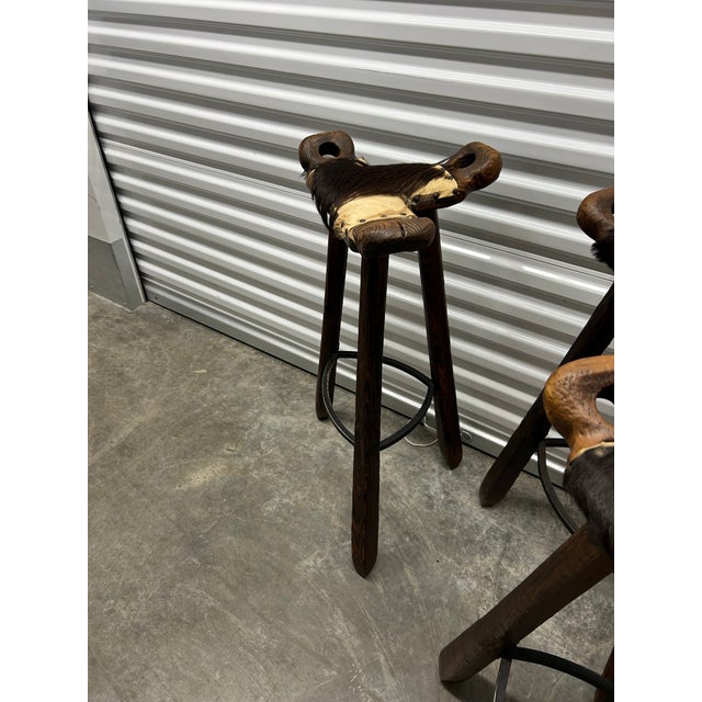 Brown 1960s Mid Century Cowhide Brutalist Spanish Stools - Set of 3 For Sale - Image 8 of 12