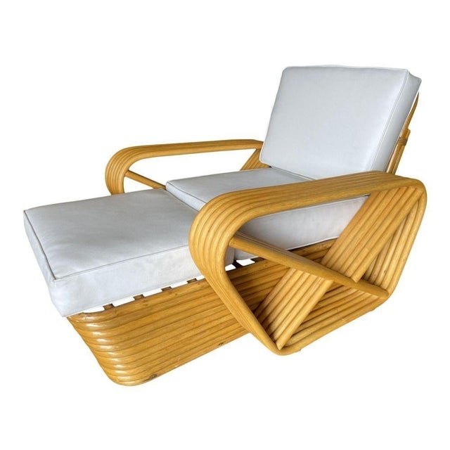 1950s 1950s Restored Six-Strand Square Pretzel Rattan Chaise Lounge Chair For Sale - Image 5 of 12