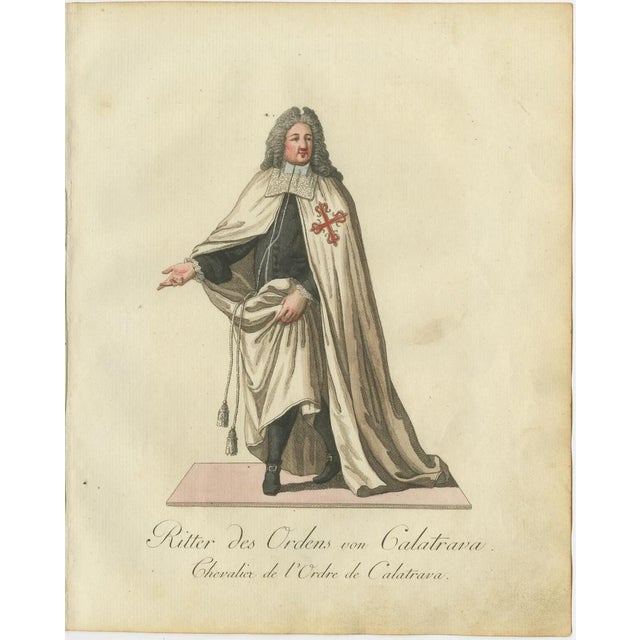 Knight of the Order of Calatrava – 18th-Century Hand-Colored Engraving This exquisite hand-colored engraving depicts a...