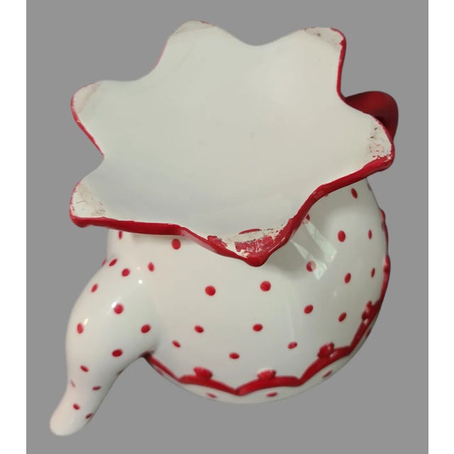 Raspberry Red Vintage Fairytale Magenta Red & White Porcelain Polka-Dot Star Base Tea Pot For Sale - Image 8 of 9