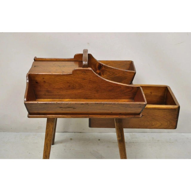 Vintage Pine Wood Primitive French Country Cobblers Work Stand Side Table For Sale - Image 4 of 12