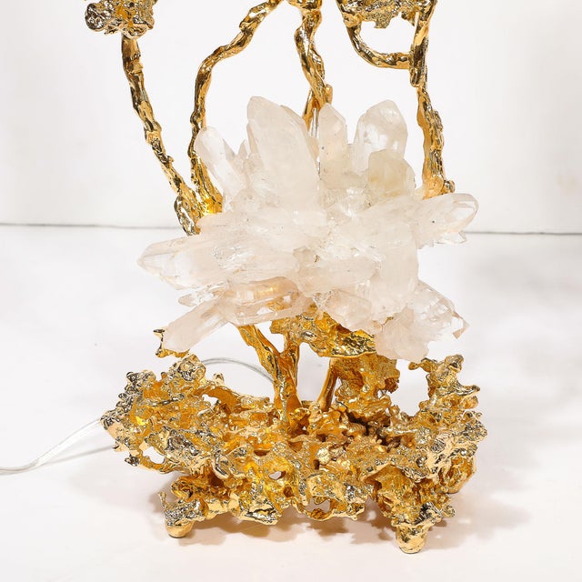 Pair of Exploded Bronze & 24k Gold W/ Rock Crystal Table Lamps by Claude Boeltz For Sale - Image 9 of 12