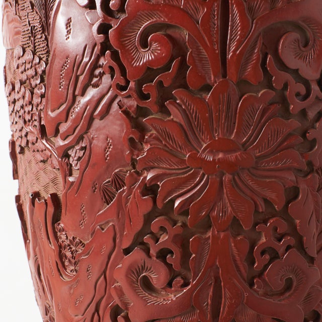 Red Carved Cinnabar Lacquer Vase For Sale - Image 8 of 9