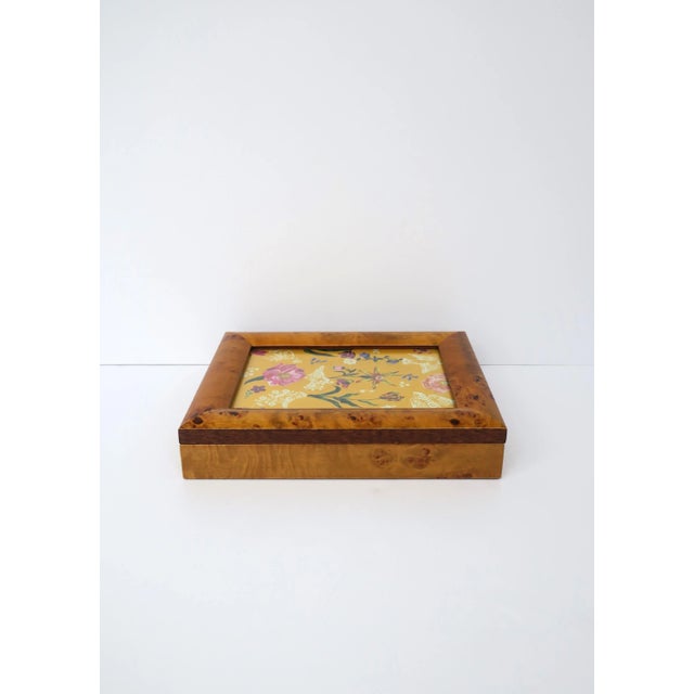 A burl wood box with picture frame/lid, circa mid-20th century. A beautiful box to hold jewelry for other items on a desk,...