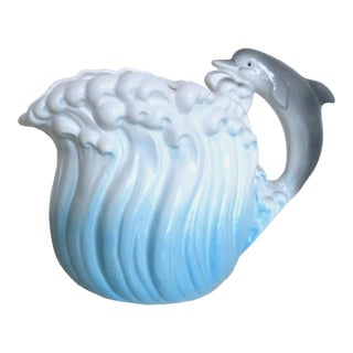 Vintage Mid-Century Modern Fitz Floyd Oci Ecology Series Dolphin Pitcher For Sale