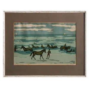 Mildred Dillon - Sea Horses Framed Woodcut