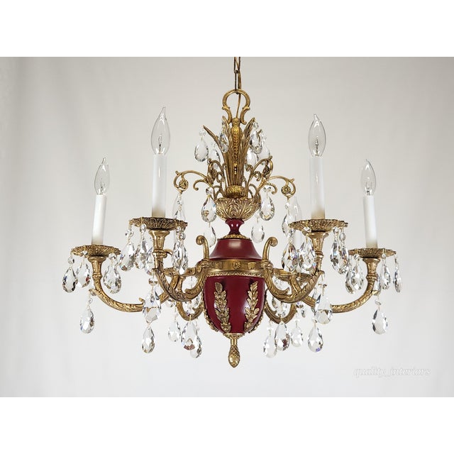 Antique 6 Light Shimmering Oxblood Empire Brass Cut Lead Crystal Chandelier ~ Rewired ~ Restored ~ Rejuvenated ~ Ready to Hang ~ For Sale - Image 12 of 12