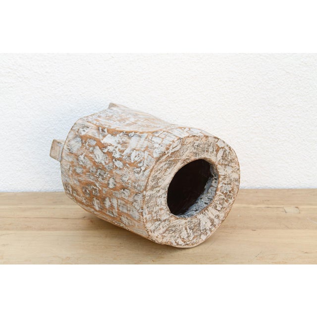 1960s Vintage Hand-Hewn Whitewashed Mortar Planter For Sale - Image 5 of 10