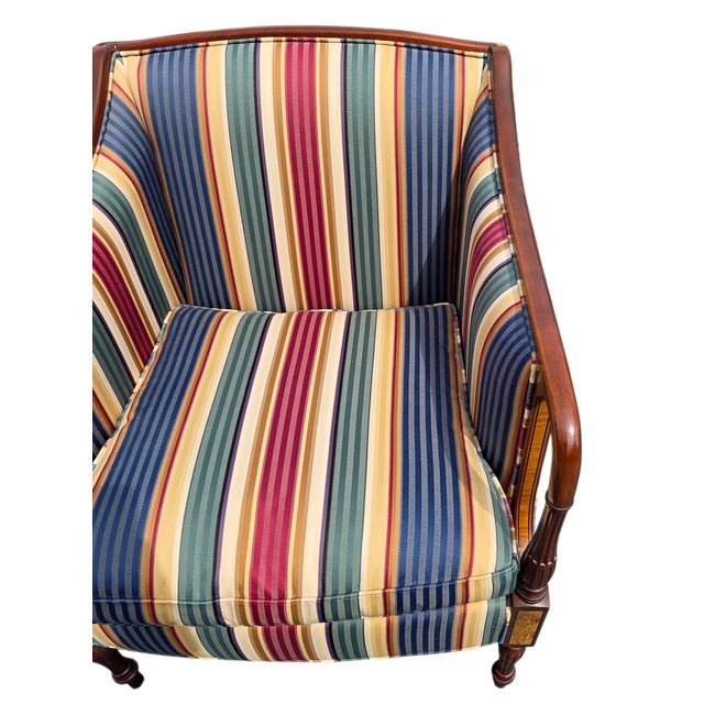 Wood 1980s Southwood Sheraton Federal Style Upholstered Inlaid Club Chair Armchair For Sale - Image 7 of 14