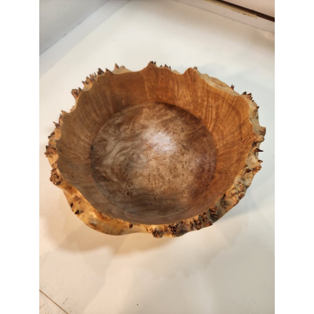Cabin Incredible Handmade Jerry Smith Signed Burlwood Live Edge Bowl For Sale - Image 3 of 5