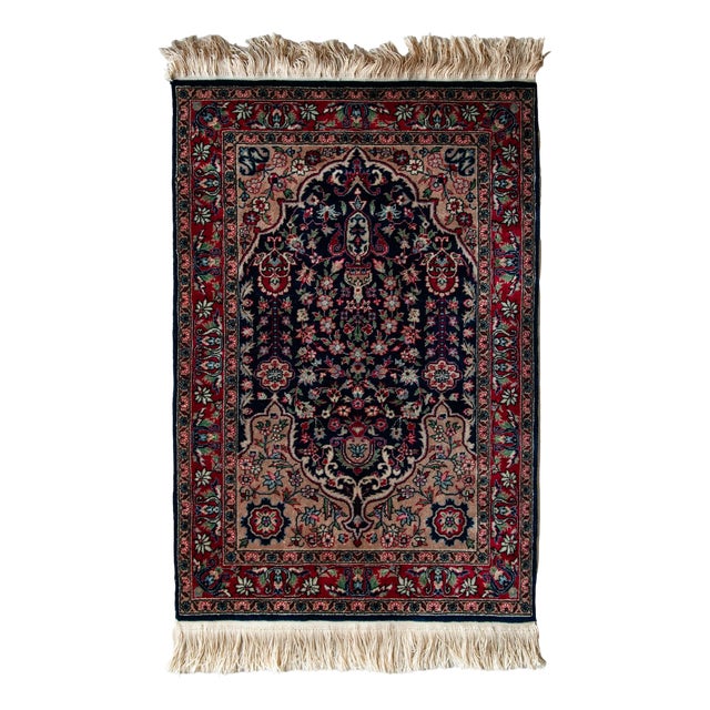 Vintage Floral Rug in Hand-Knotted Wool, 1980s For Sale