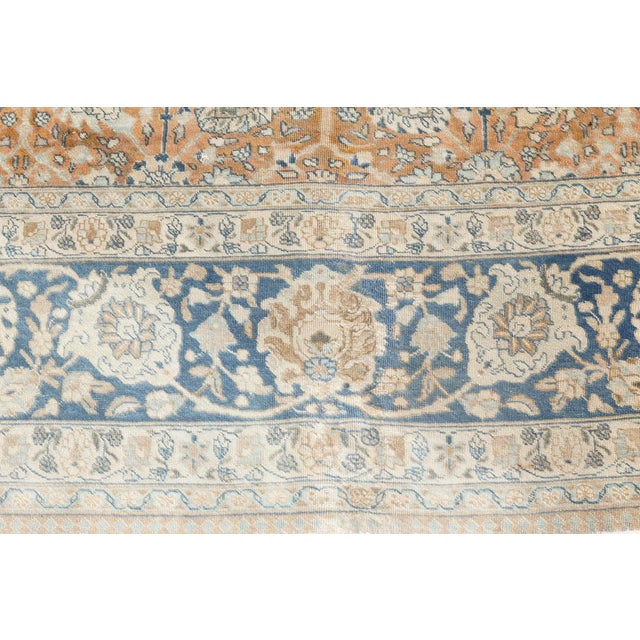 Textile Authentic Persian Tabriz Brown Blue Handmade Wool Carpet For Sale - Image 7 of 7