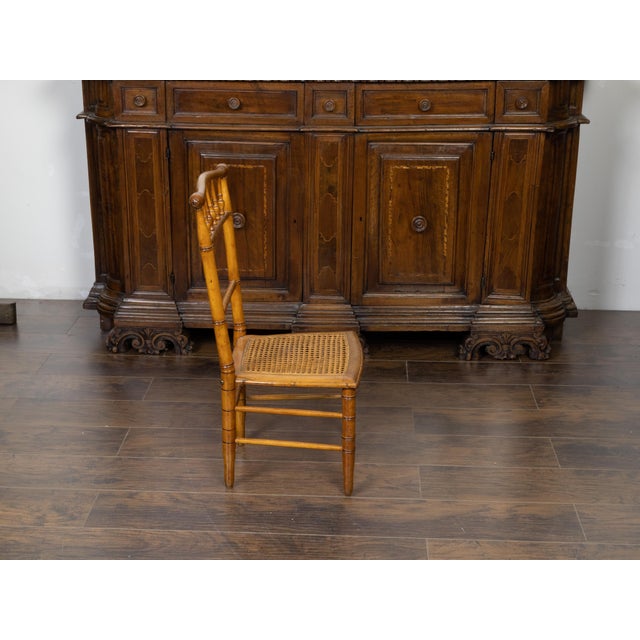English English Turn of the Century 1900s Bamboo Slipper Chair with Cane Seat For Sale - Image 3 of 9
