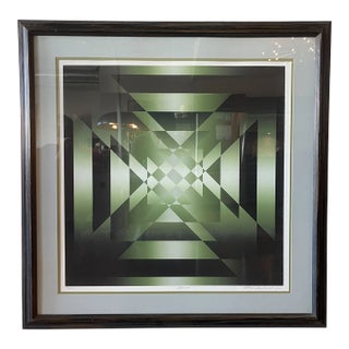 Mark Rowland Optic Print Vacuum Geometric Framed Numbered Edition Signed Bayers Vasarely Albers Style For Sale