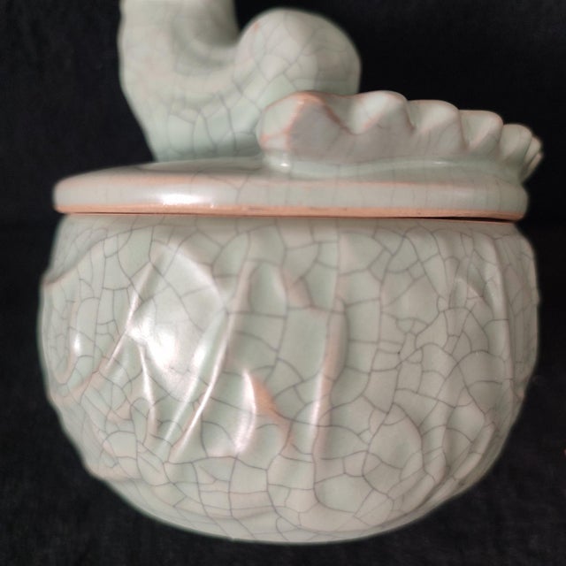 White Chinese Ceramic Cenaer,Guan Ware Crackle Glaze Celadon Porcelain Incense Burner Hand Carved Phoenix Pattern For Sale - Image 8 of 10