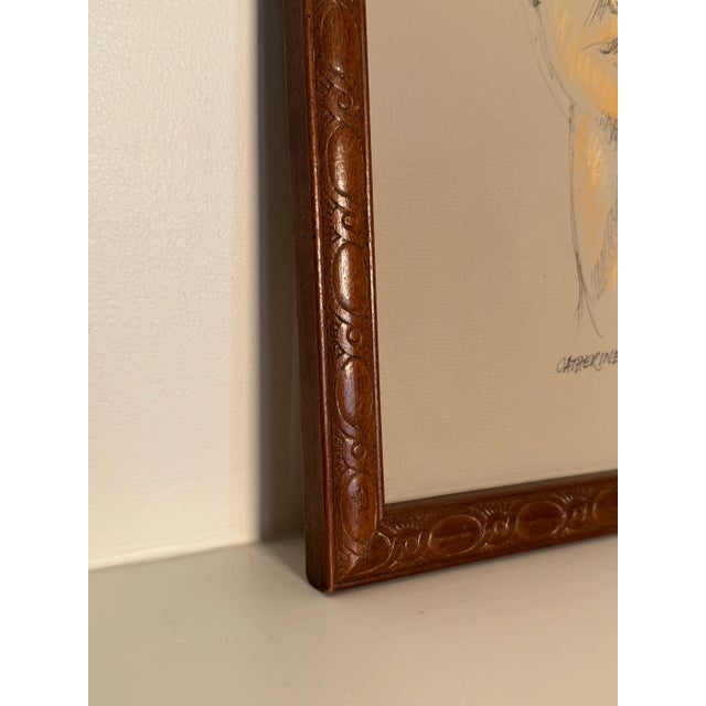 Vintage Mid-Century Modern Female Portrait Original Pen and Ink Pastel Drawing by John P. Coleman For Sale - Image 10 of 12