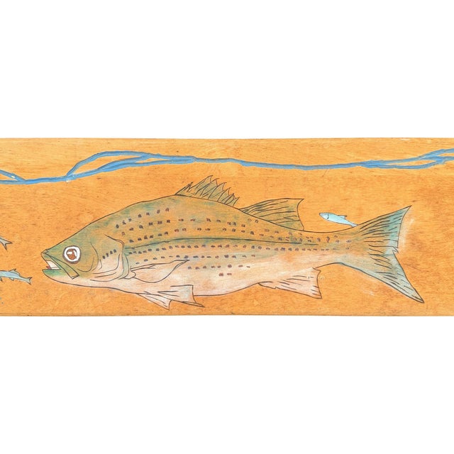 Vintage American Maple Bench With Carved and Painted Fish For Sale - Image 10 of 14