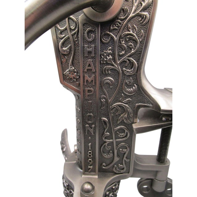 Late 20th Century Antique Style Champion 1897 Table Clamp Cork Screw Wine Bottle Opener Ornate Design Rogar For Sale - Image 5 of 9