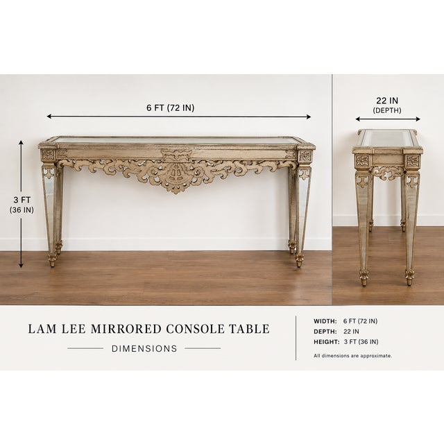 Hollywood Regency Vintage Ornate Mirrored Console Table – Attributed to Lam Lee – 72" For Sale - Image 3 of 3