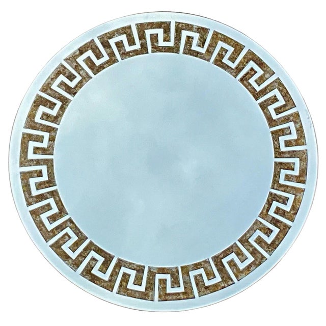 Late 20th Century Late 20th-C. Neo-Classical Style Faux Tortoise & Greek Key Round Wall Mirror For Sale - Image 5 of 5