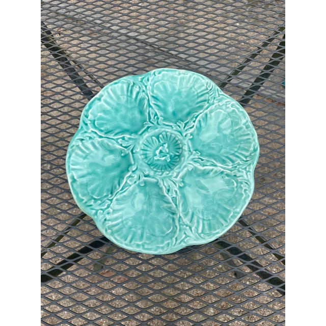 1940s French Gien Turquoise Majolica Oyster Plate For Sale - Image 12 of 12